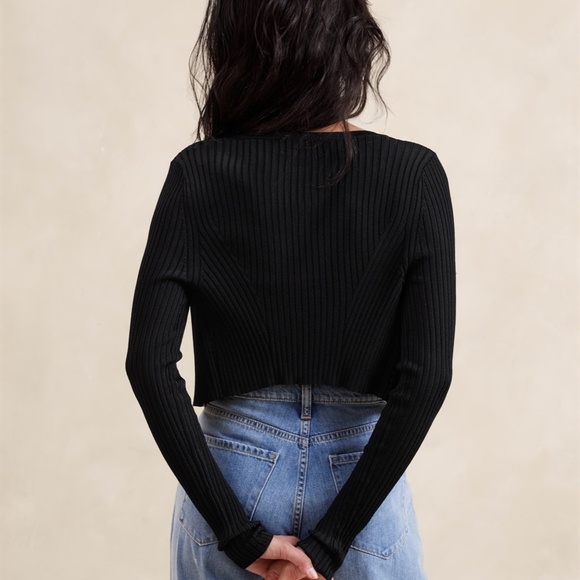 New! BANANA REPUBLIC Silky Cropped Cardigan, Black, Size XL - Picture 2 of 9